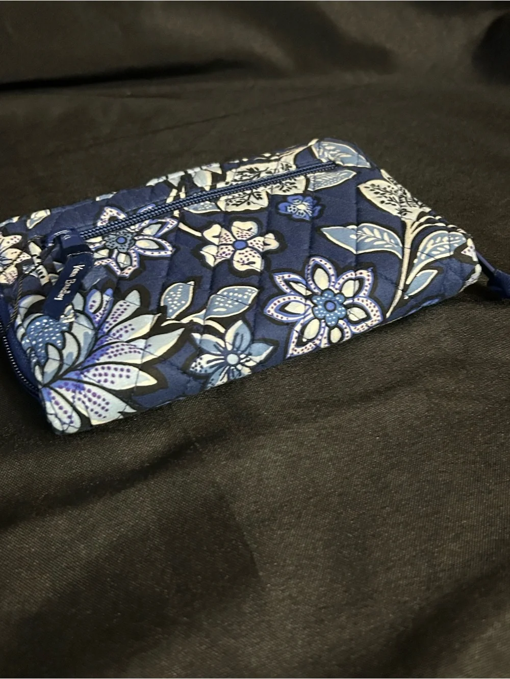 Vera Bradley Navy & Light Blue Quilted Floral Zip Wallet